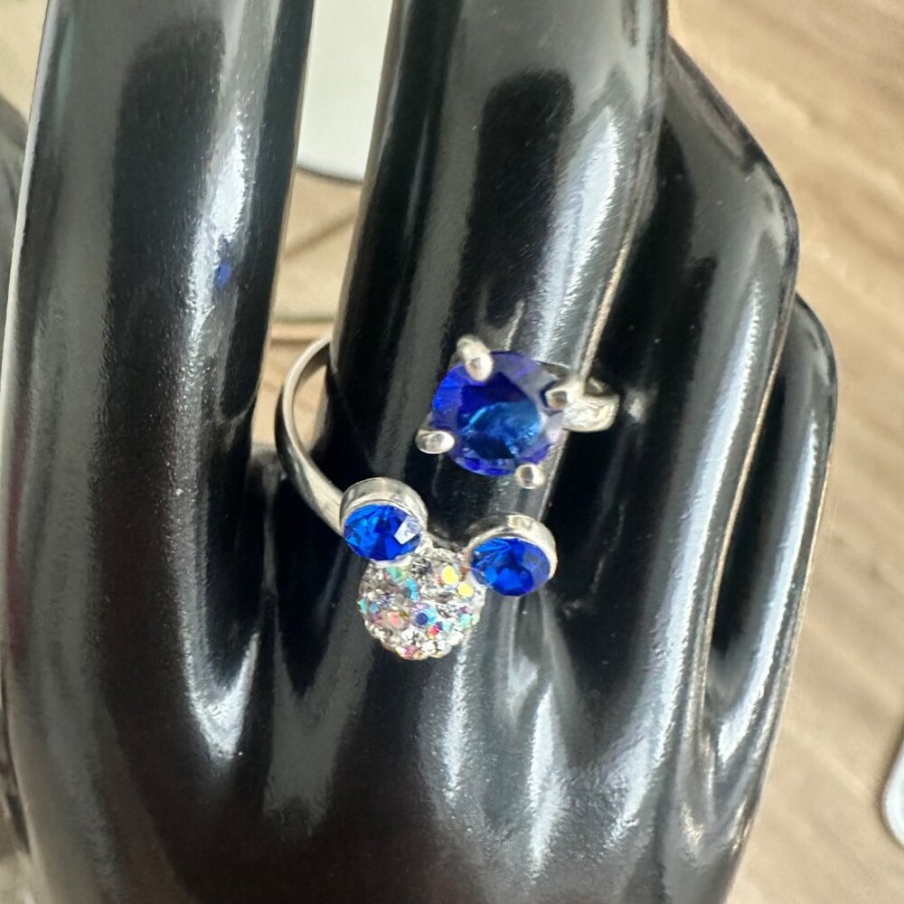 Silver 925 Ring Blue Mickey Mouse Adjustable Zircons Disney Cartoons - Picture 4 of 10
